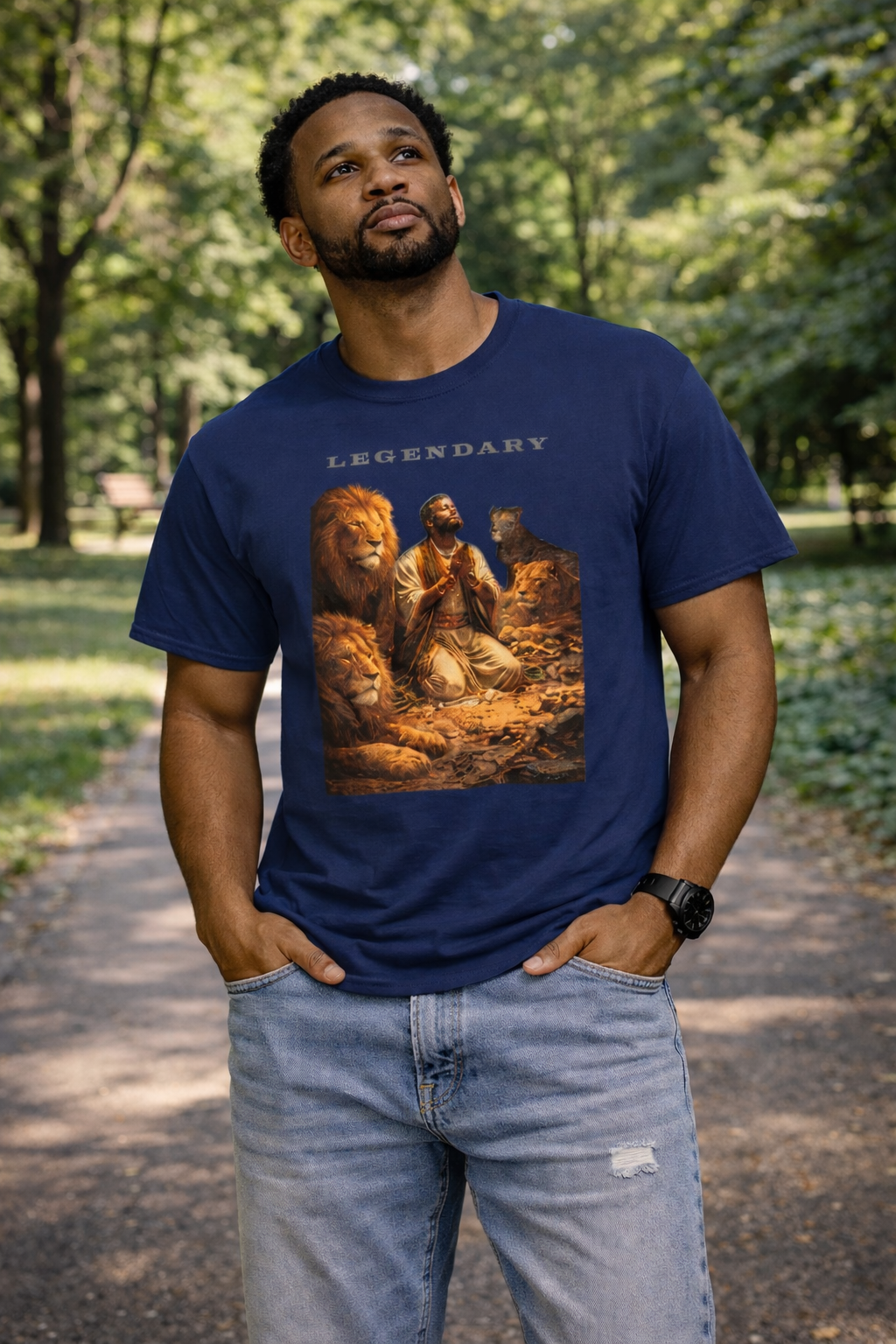 Daniel in the lions den - Daniel 6:16 - Bible Hero Legendary T-shirt